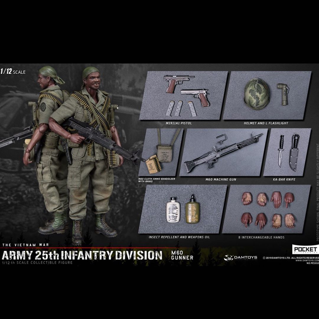 DAMTOYS : 1/12 POCKET ELITE SERIES : ARMY 25th Infantry Division M60 GUNNER
