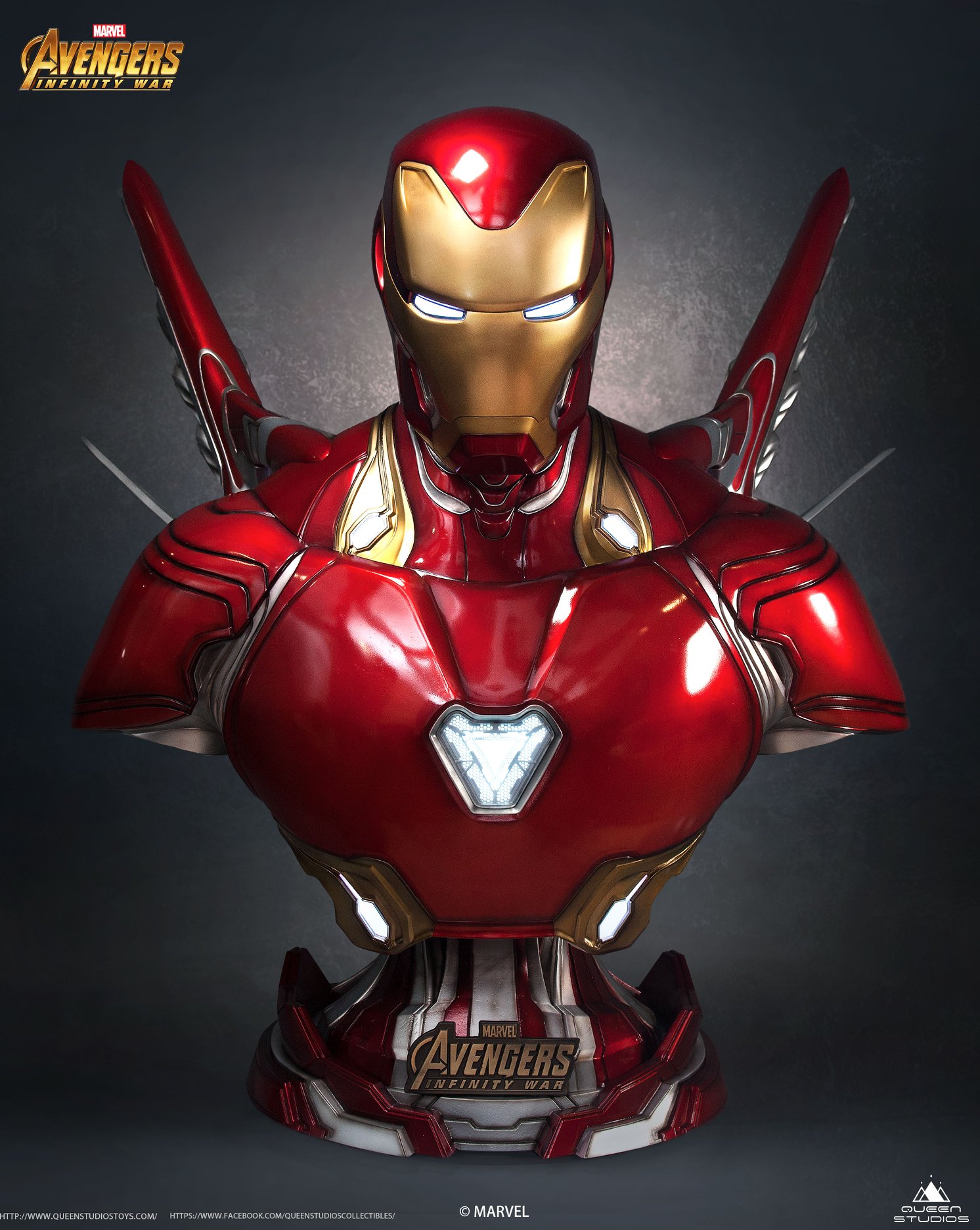 Queen Studios Collectibles: 1/1 Iron Man MK50 Bust Battle Damaged