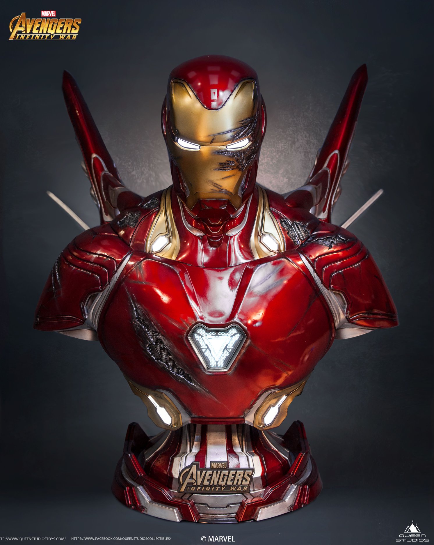 Queen Studios Collectibles: 1/1 Iron Man MK50 Bust Battle Damaged