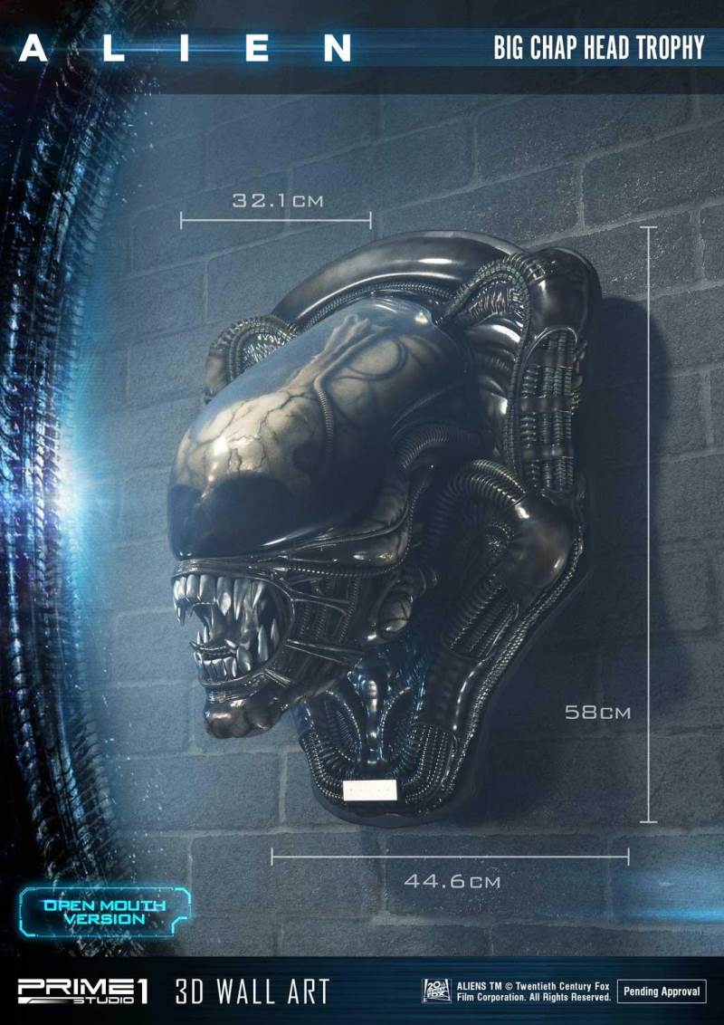 Alien Big Chap Head Trophy 3D Wall ArtOpen Mouth Version