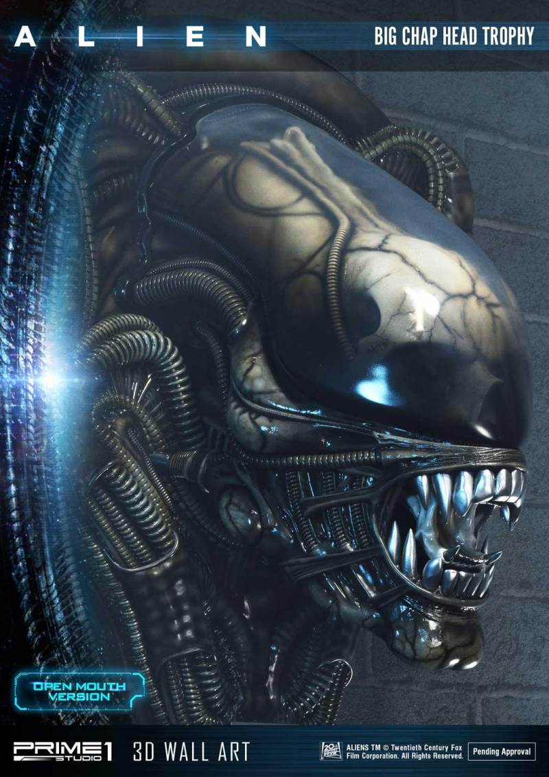 Alien Big Chap Head Trophy 3D Wall ArtOpen Mouth Version