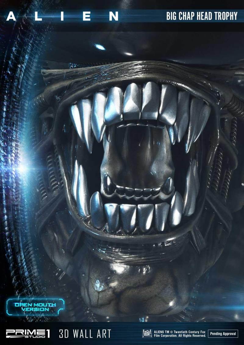 Alien Big Chap Head Trophy 3D Wall ArtOpen Mouth Version