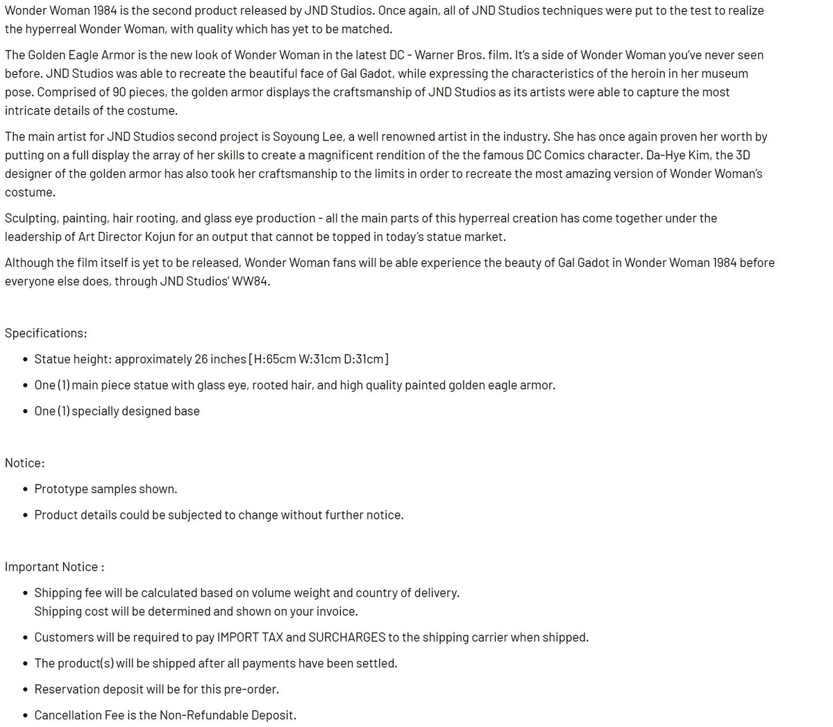 Wonder Woman 1984 - Golden Eagle Battlegear Wonder Woman 1/3 Scale Statue