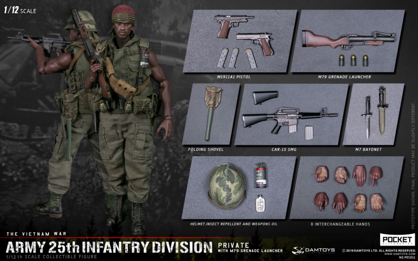 1/12 POCKET ELITE SERIES -  ARMY 25th Infantry Division Private WITH M79 GRENADE LAUNCHER