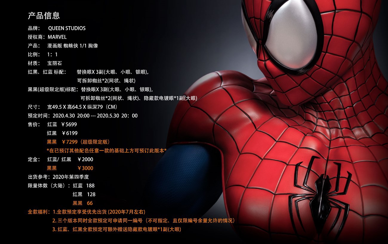 Marvel Spiderman 1/1 Bust (Three Color Versions)