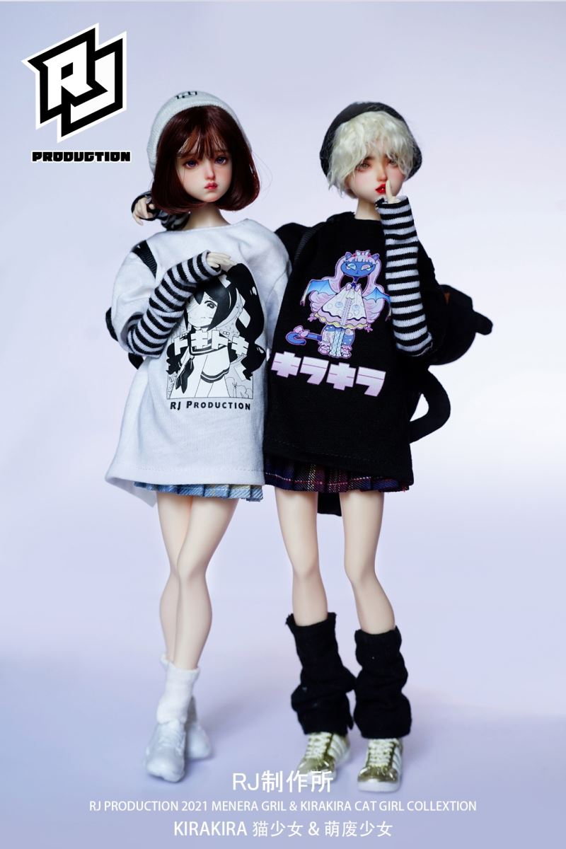 Cute Girl & KIRA Cat Girl Trendy Girl Print T-shirt Set-Sweet Cool Two-dimensional 1/6
