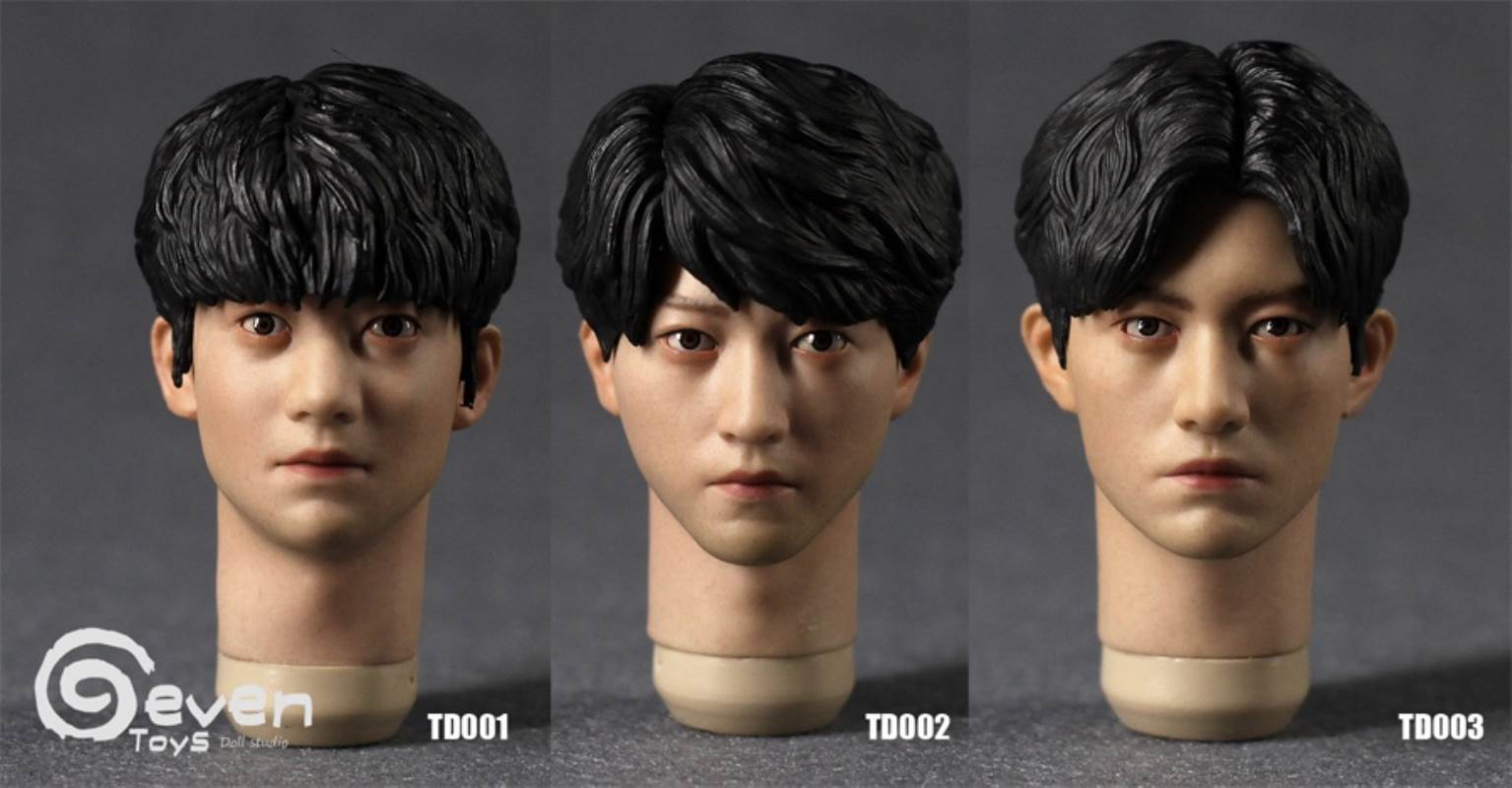 Asian male head sculpts with eye-moving three styles