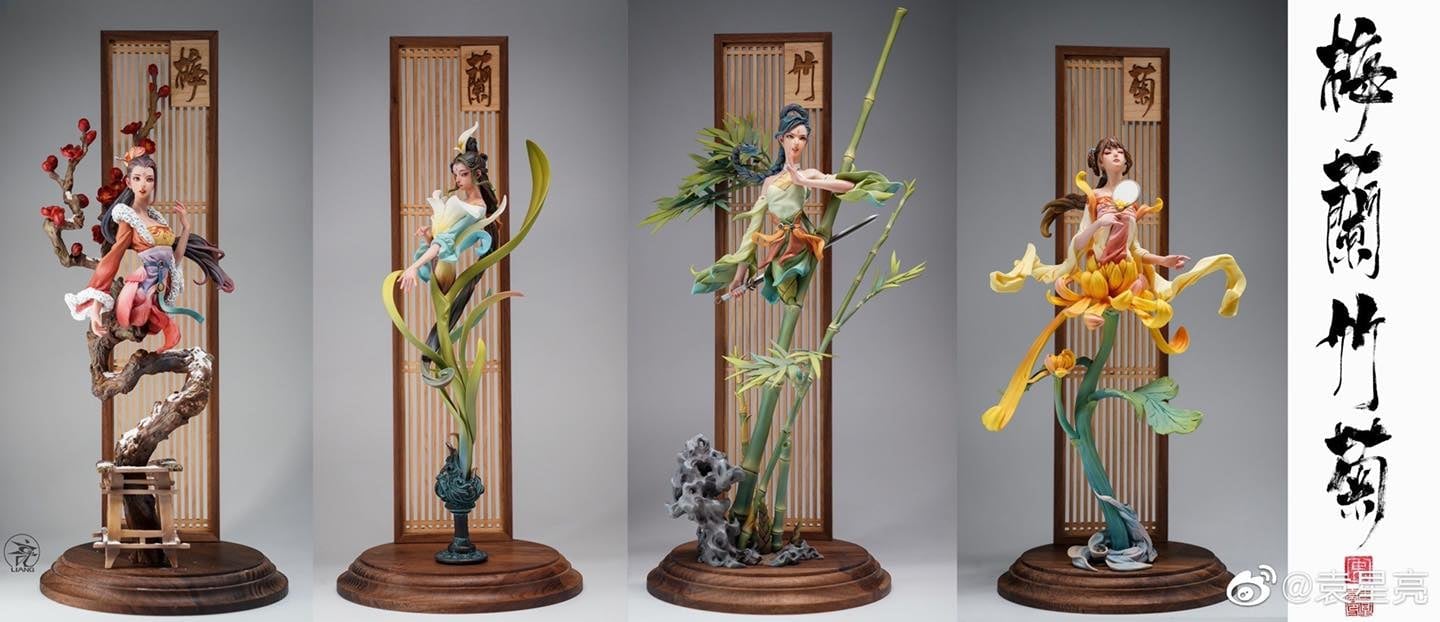 Chinese Ladies - Plum, Orchid, Bamboo and Chrysanthemum (Painted Version)