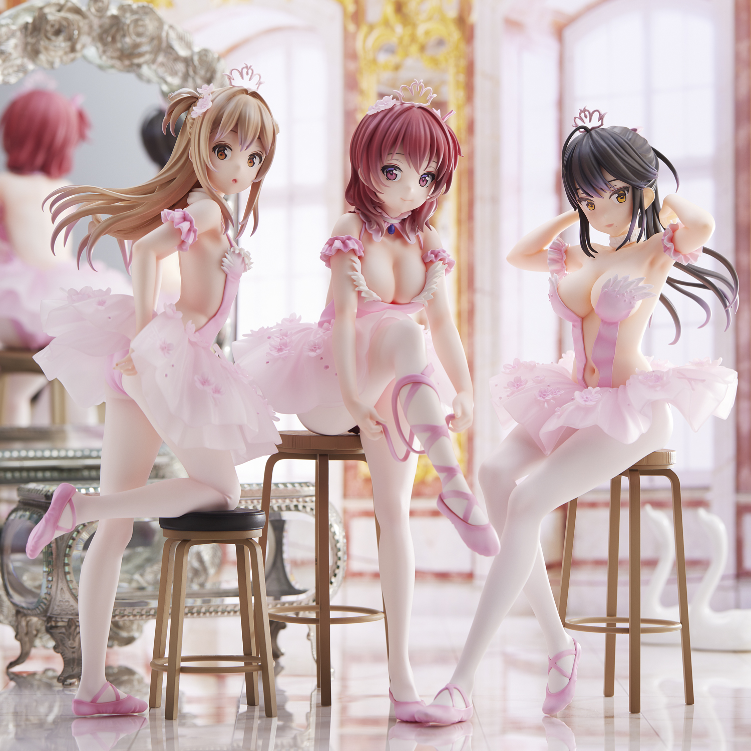 Anmi Illustration Flamingo Ballet Group Ponytail Girl, Akagami no ko & Kouhai-chan