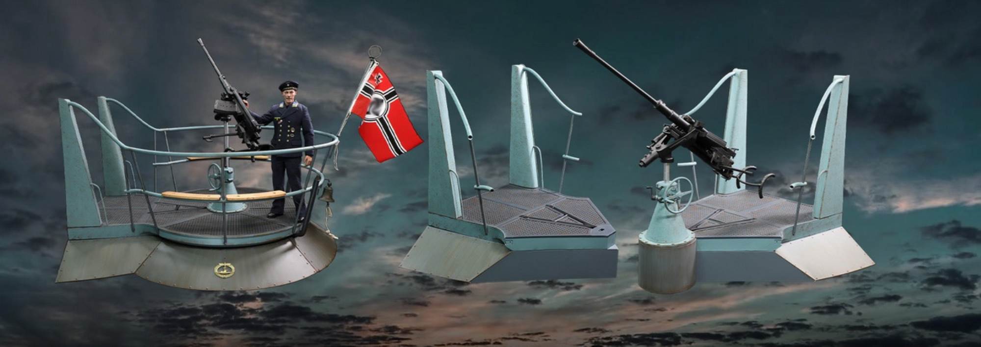 WWII German U-boat Submarine-Turret Scene Set & Machine Gun Scene Set 1/6