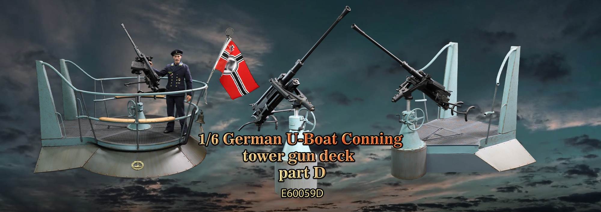 WWII German U-boat Submarine-Turret Scene Set & Machine Gun Scene Set 1/6