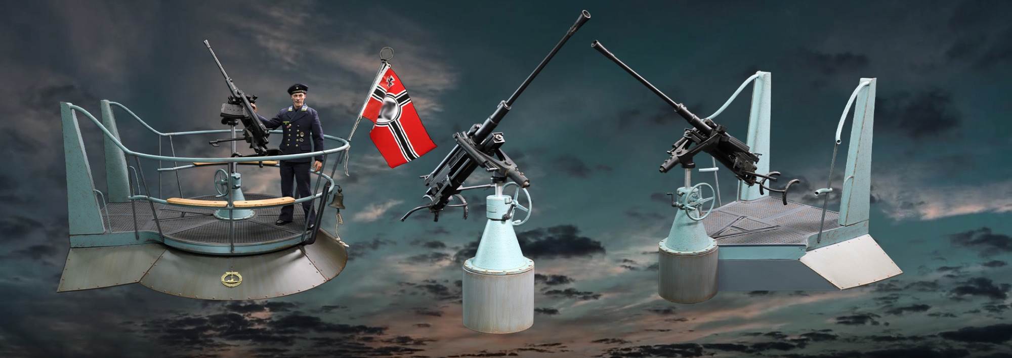 WWII German U-boat Submarine-Turret Scene Set & Machine Gun Scene Set 1/6