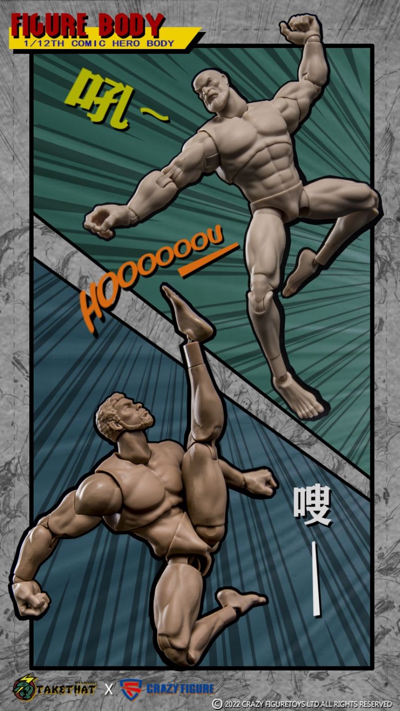 Comic hero muscle action figure drawing action reference body (TC001) 1/12