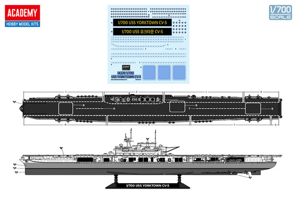 US Navy Aircraft Carrier CV-5 Yorktown Battle of Midway 1/700