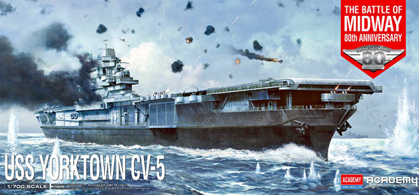 US Navy Aircraft Carrier CV-5 Yorktown Battle of Midway 1/700