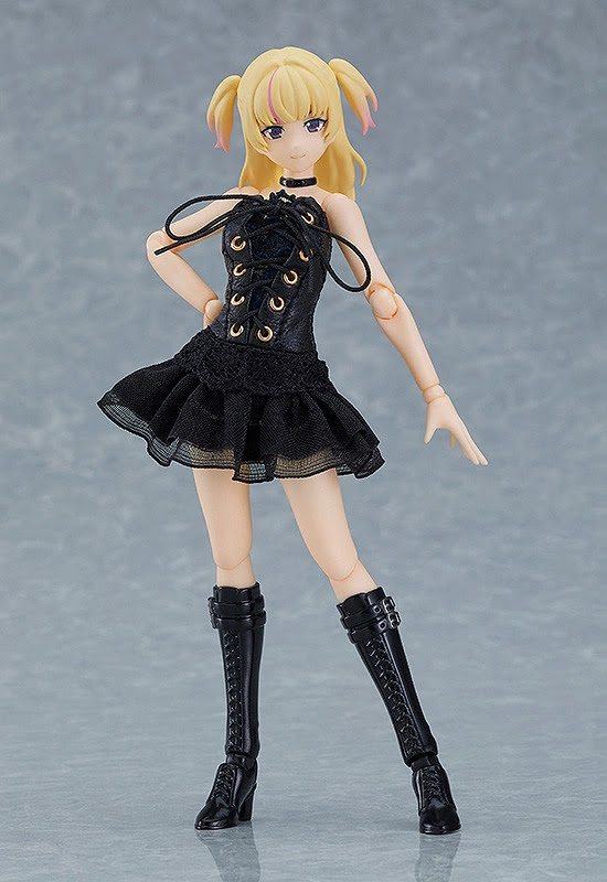 figma Female Body (Yuki) with Black Corset Dress + Fur Coat Outfit
