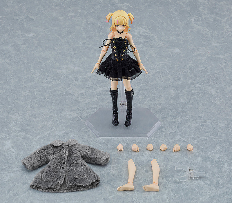 figma Female Body (Yuki) with Black Corset Dress + Fur Coat Outfit
