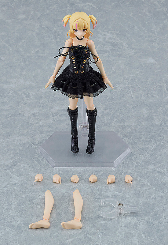 figma Female Body (Yuki) with Black Corset Dress + Fur Coat Outfit