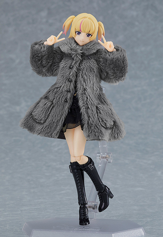 figma Female Body (Yuki) with Black Corset Dress + Fur Coat Outfit
