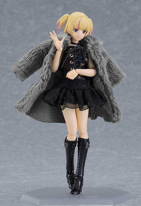 figma Female Body (Yuki) with Black Corset Dress + Fur Coat Outfit