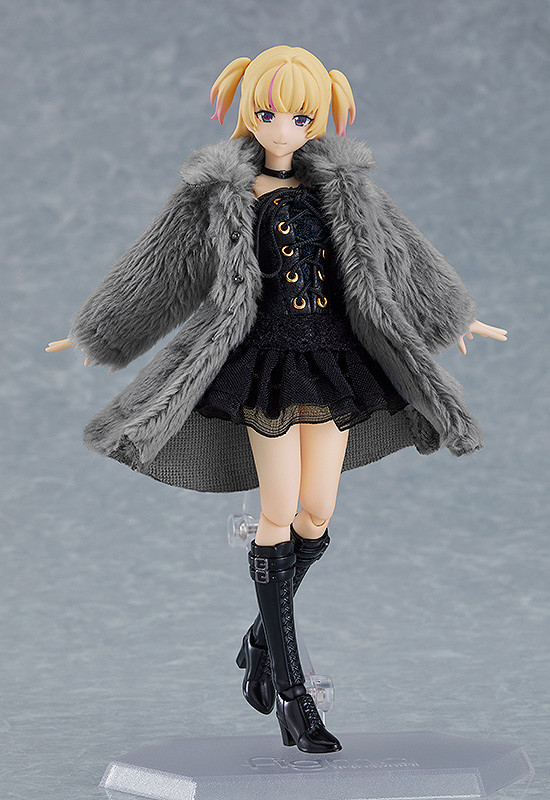 figma Female Body (Yuki) with Black Corset Dress + Fur Coat Outfit