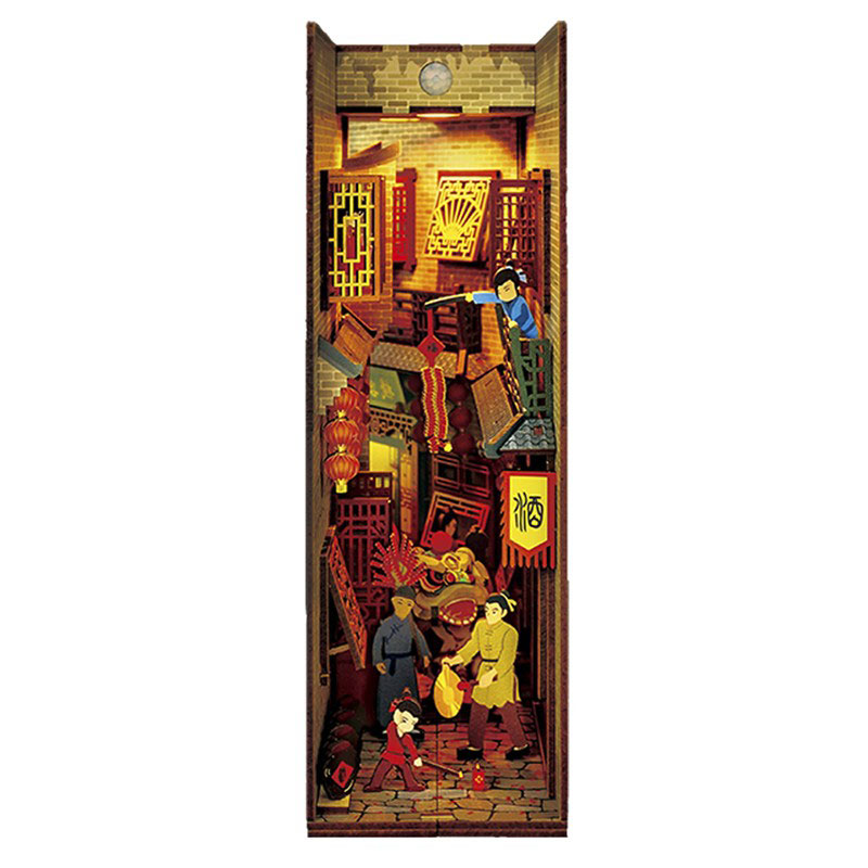 Miniature Doll House Ancient Happiness Wooden Handmade Kit w/Motion Detector