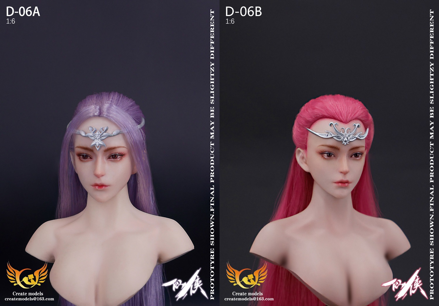 Fairy Hero series female head - AB two hair colors 1/6