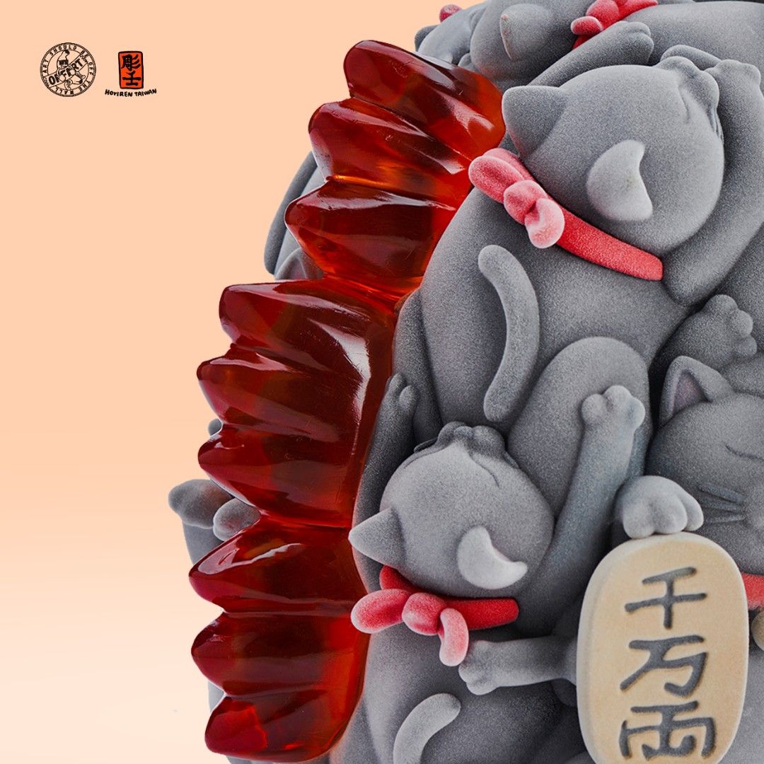 Lucky Cat Red Lotus original color flocking version