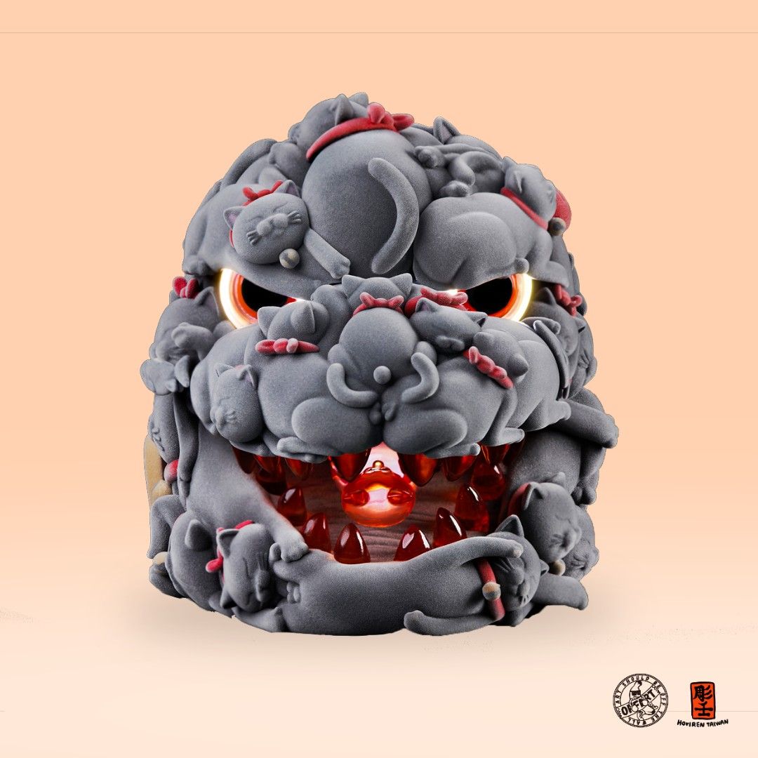 Lucky Cat Red Lotus original color flocking version