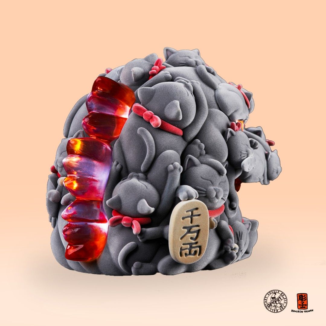 Lucky Cat Red Lotus original color flocking version