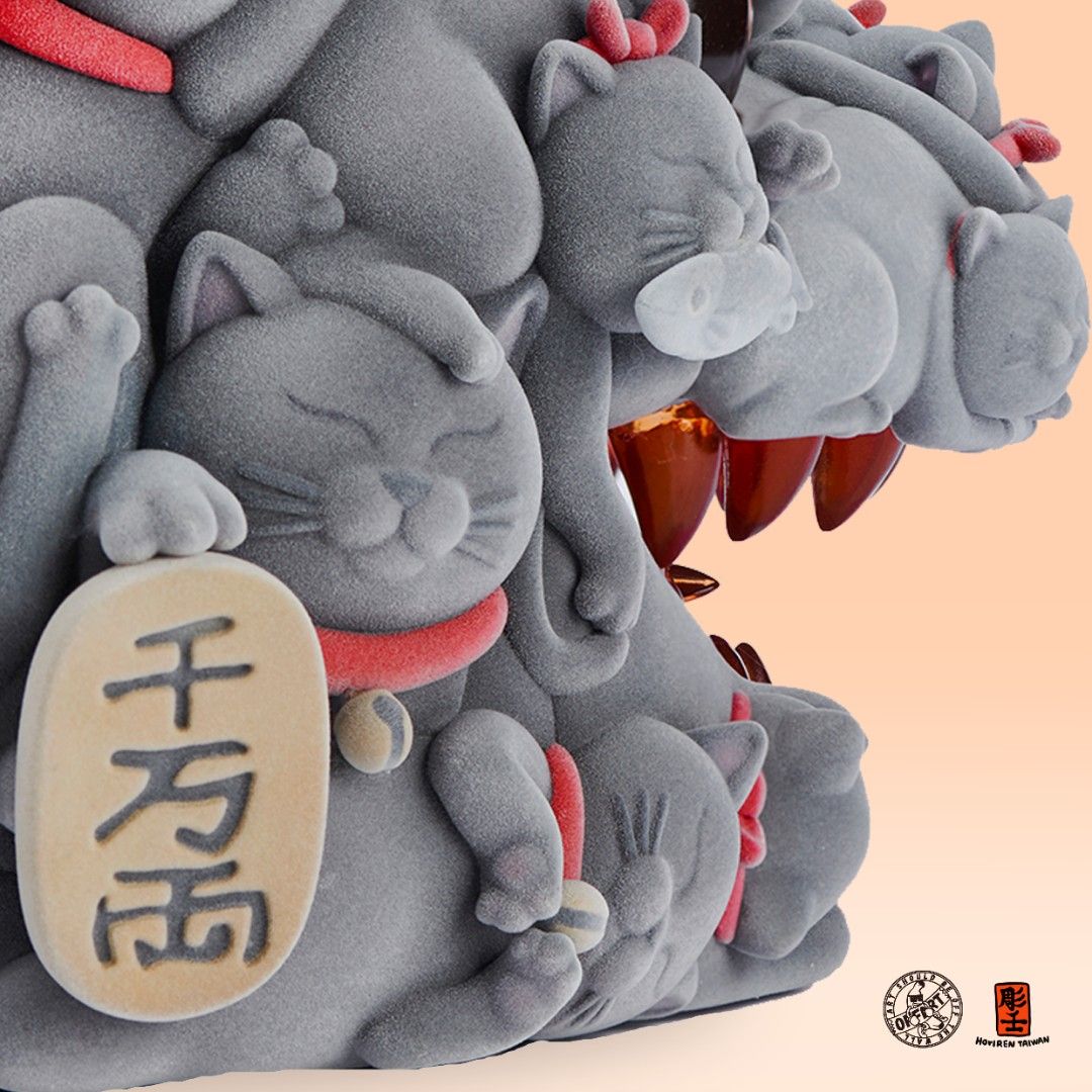 Lucky Cat Red Lotus original color flocking version