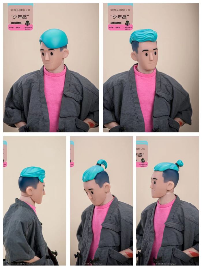 Male Doll Head Sculpture Set 2.0 Yellow Hair/Blue Hair 1/6