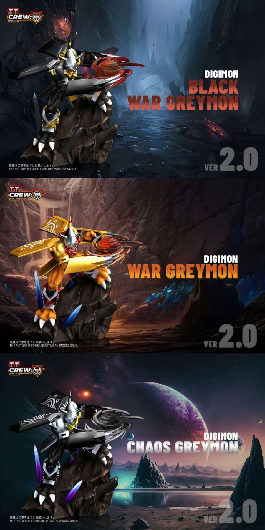 Black WarGreymon & WarGreymon & Chaos Greymon – Digimon