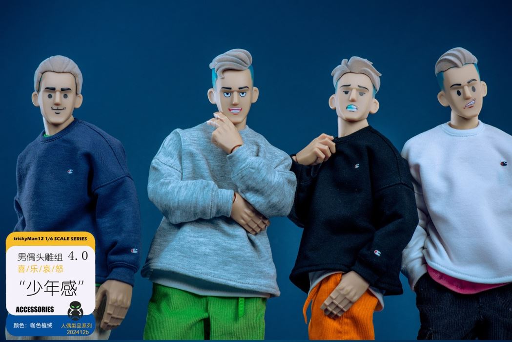 male doll head sculpt set 4.0 [black flocked hair/light brown flocked hair] 1/6