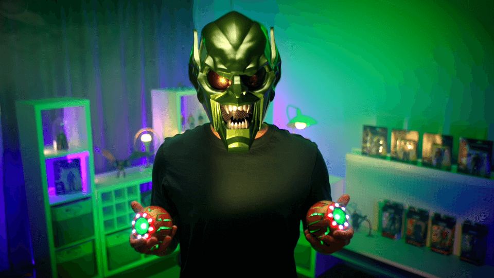 Green Goblin Helmet and Electronic Pumpkins