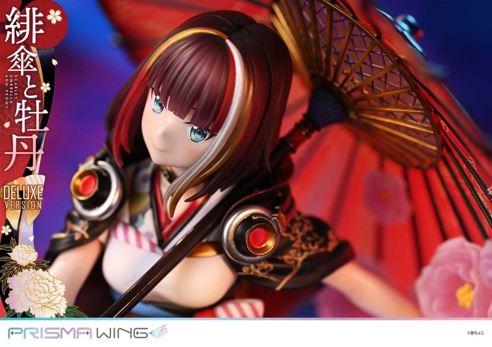 fuzichoco original Illustration  Scarlet Umbrella and Peony