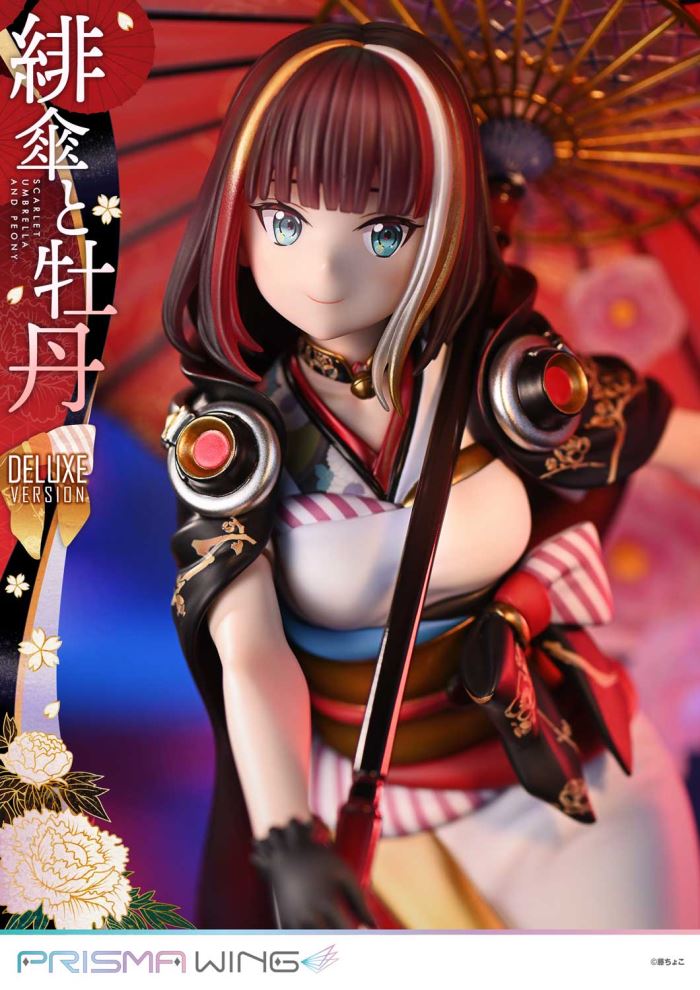 fuzichoco original Illustration  Scarlet Umbrella and Peony