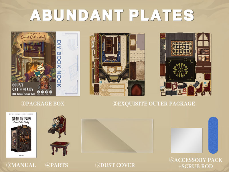 Miniature Dollhouse Count Cat's Study Wooden Handmade Kit