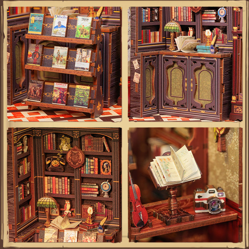 Miniature Dollhouse OWL BOOKSTORE Wooden Handmade Kit