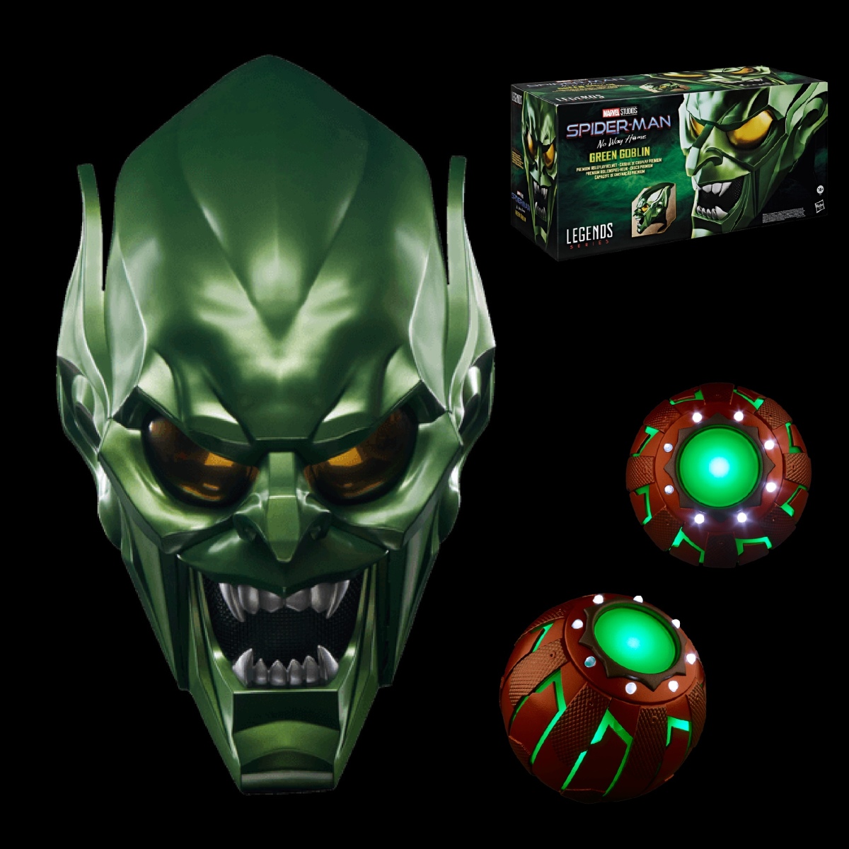 Green Goblin Helmet and Electronic Pumpkins