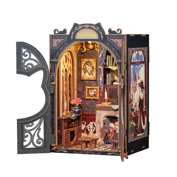 Miniature Dollhouse Count Cat's Study Wooden Handmade Kit
