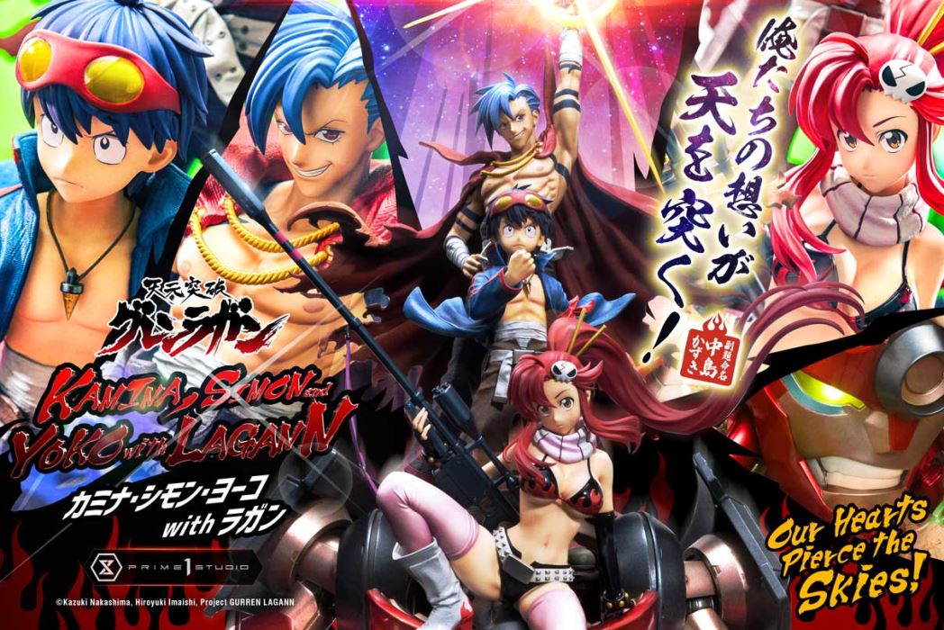 Kamina, Simon & Yoko with Lagann Our hearts pierce the skies! - Tengen Toppa Gurren Lagann