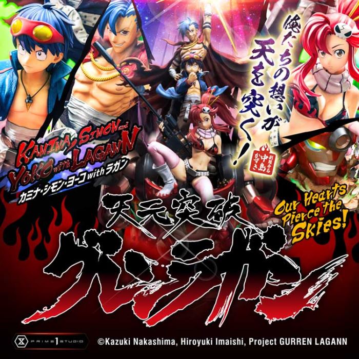 Kamina, Simon & Yoko with Lagann Our hearts pierce the skies! - Tengen Toppa Gurren Lagann