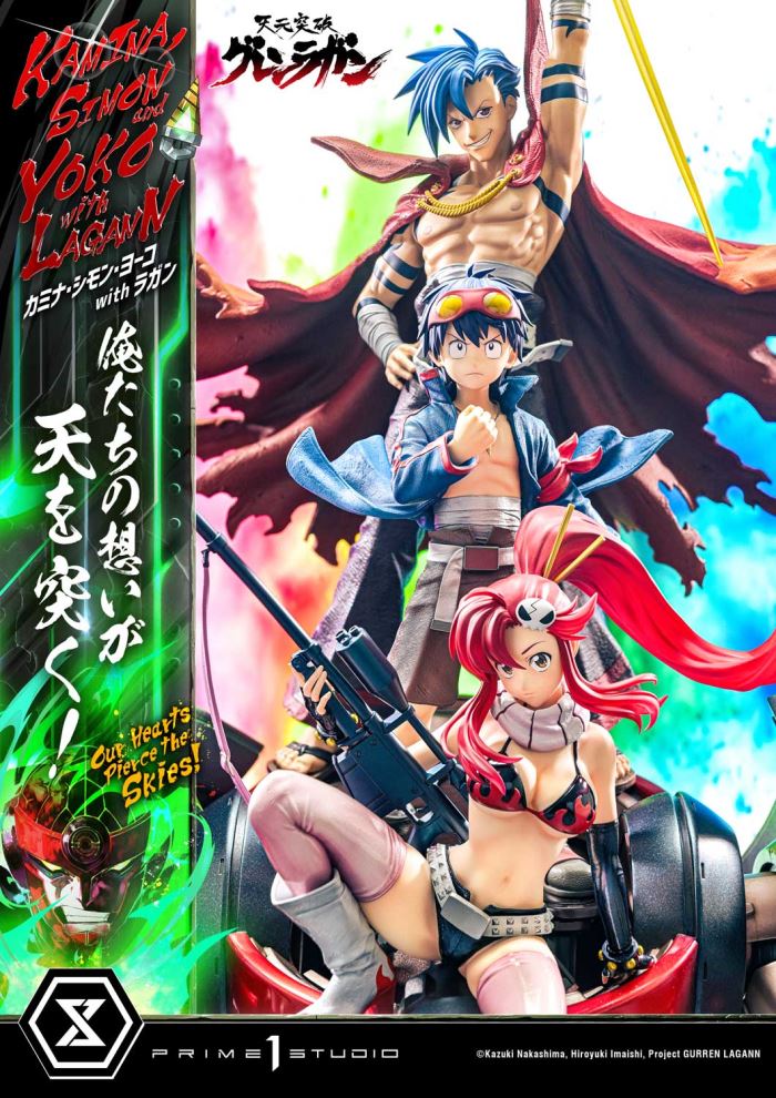 Kamina, Simon & Yoko with Lagann Our hearts pierce the skies! - Tengen Toppa Gurren Lagann