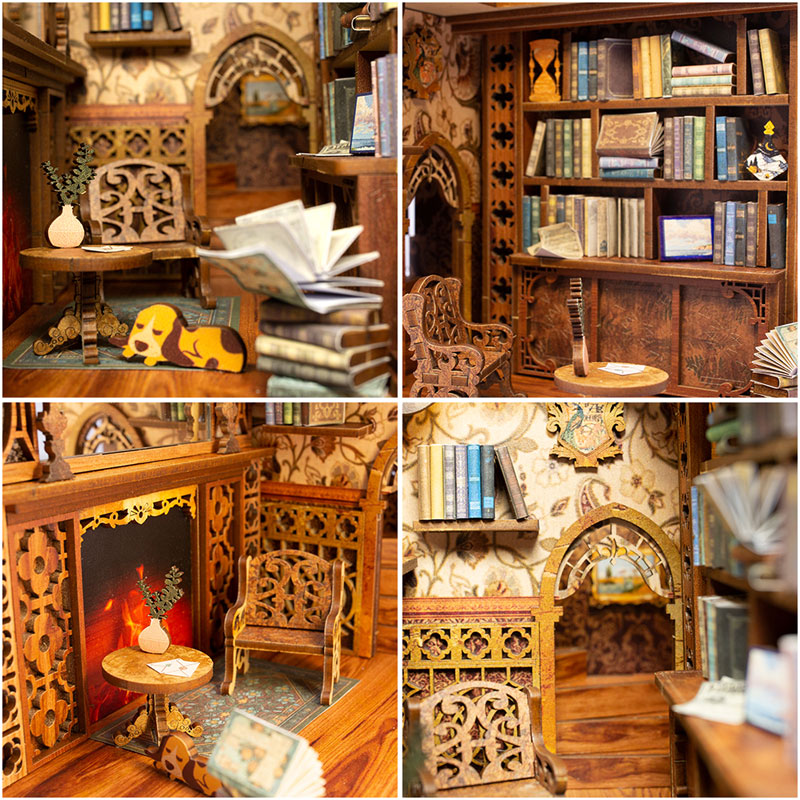 Miniature Doll House Eternal Bookstore Wooden Handmade Kit