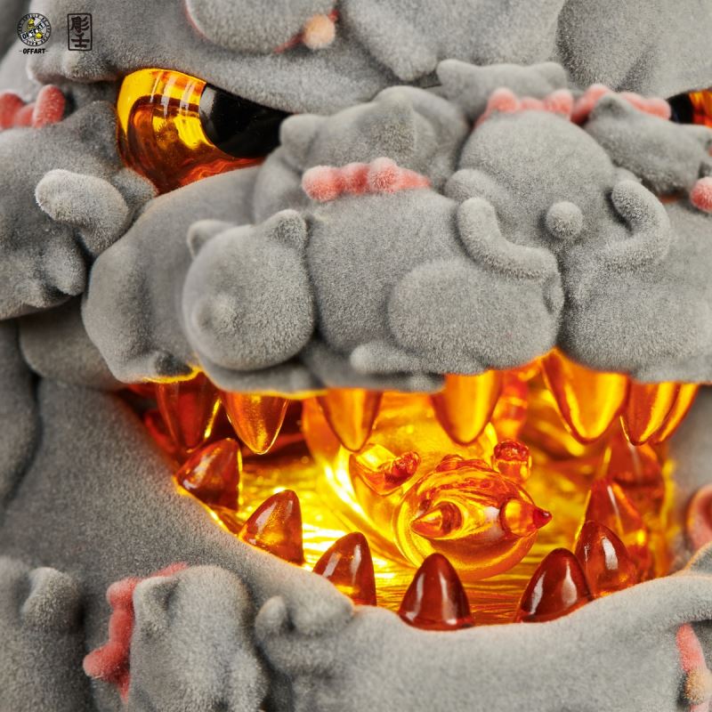 Hundred Cats Red Lotus Mini Fortune Head Sculpture - Flocked Version