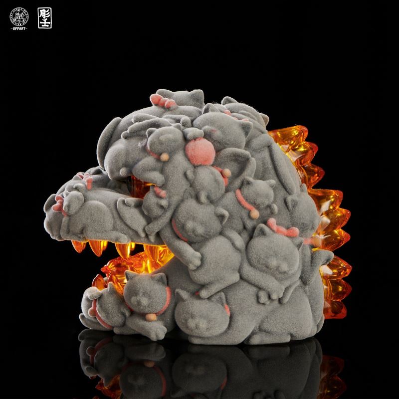 Hundred Cats Red Lotus Mini Fortune Head Sculpture - Flocked Version