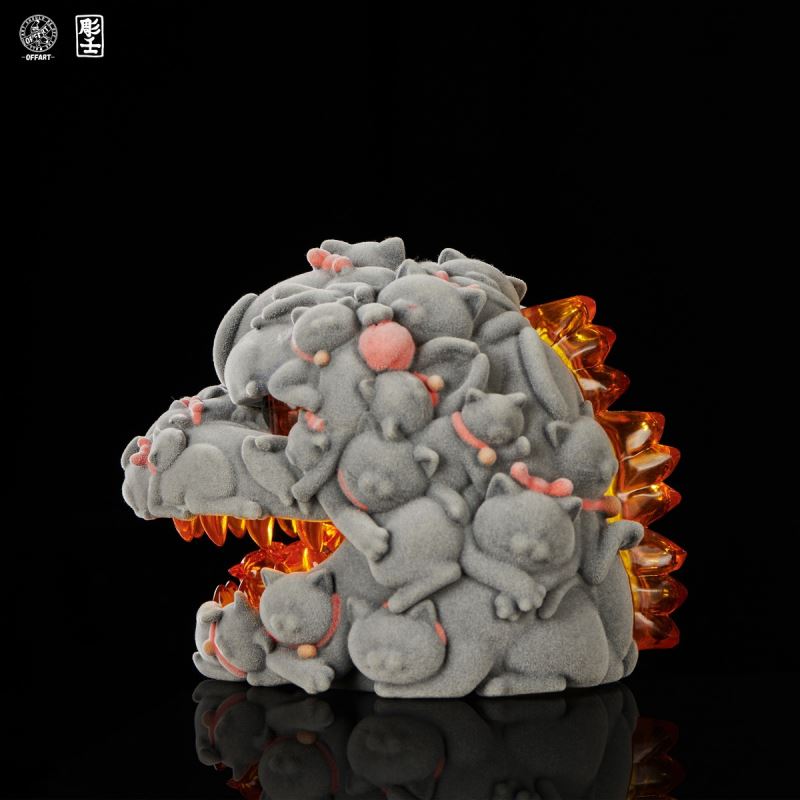 Hundred Cats Red Lotus Mini Fortune Head Sculpture - Flocked Version