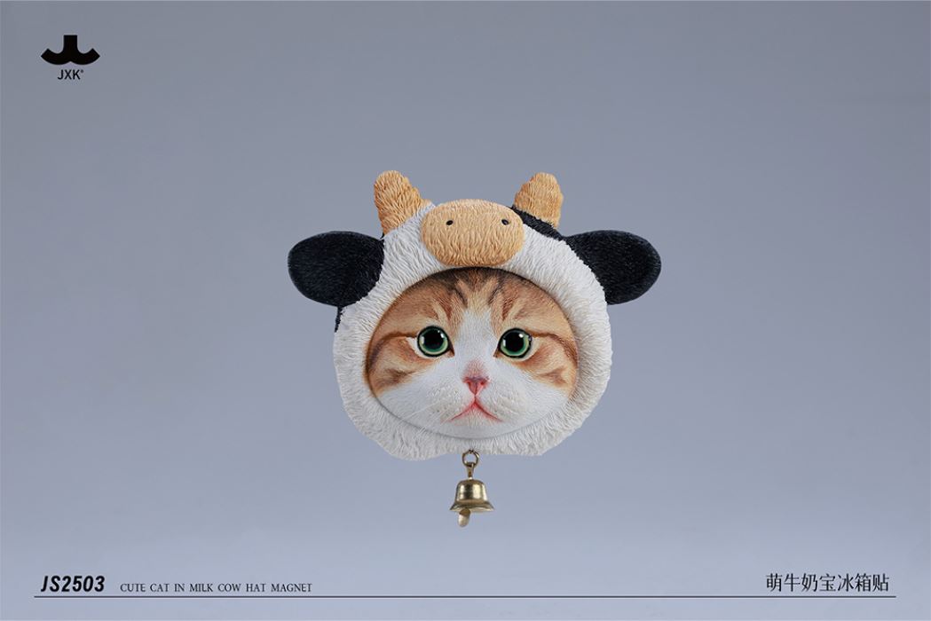 Cute Cat in Milk Cow Hat Magnet
