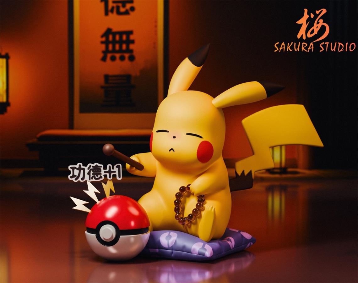 Pikachu Tapping the Mokugyo - Pokemon